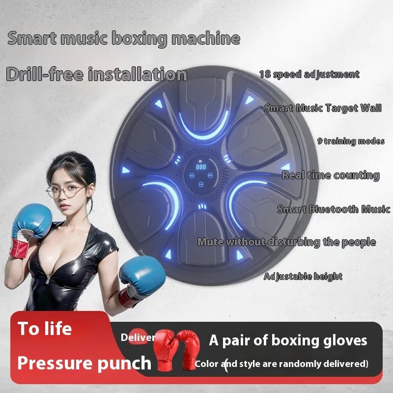 Black intelligent music boxing machine wall target with gloves for home Sanda and fitness training