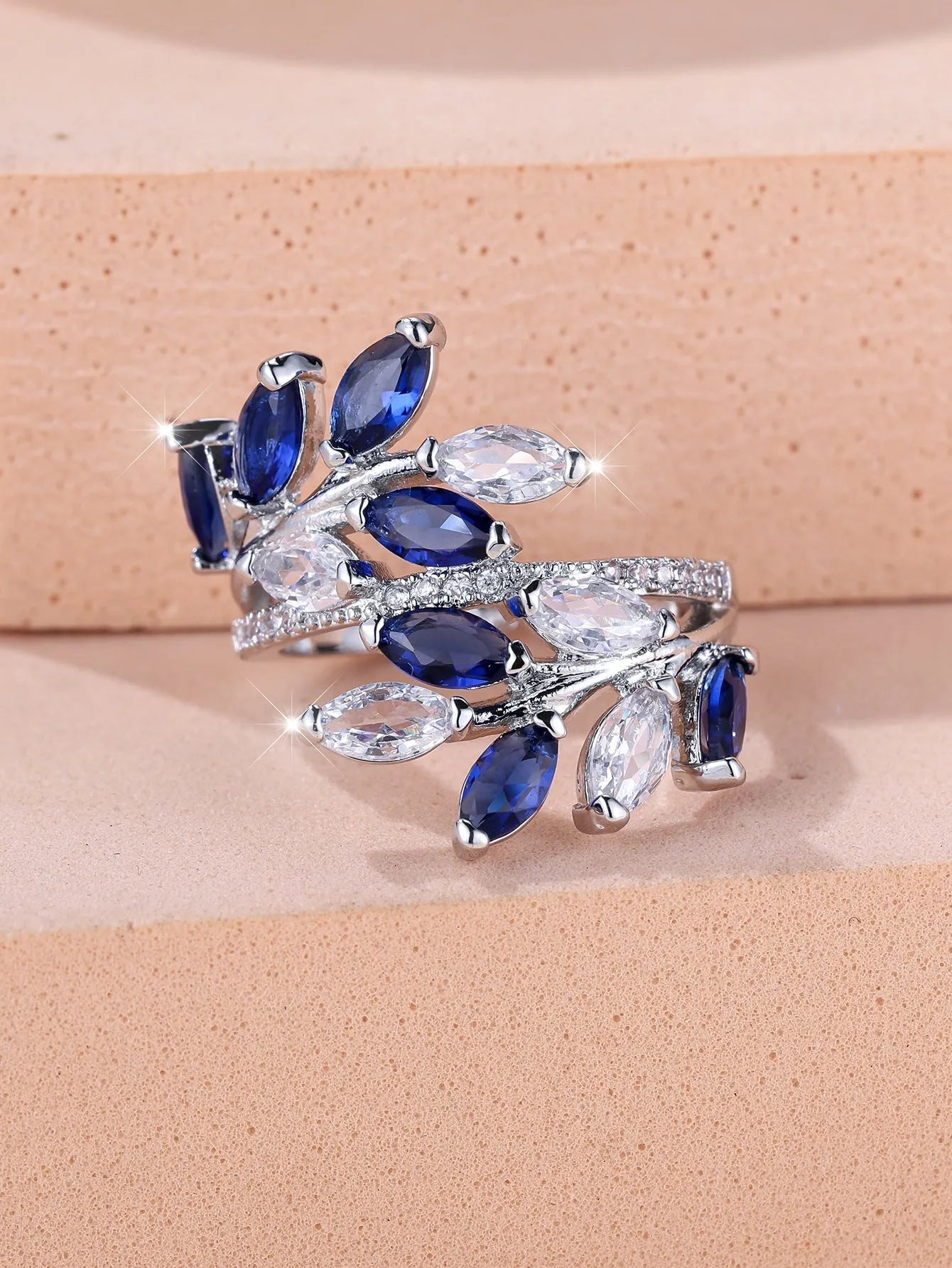 Adjustable copper leaf ring with horse eye zircon stone in multiple colour options