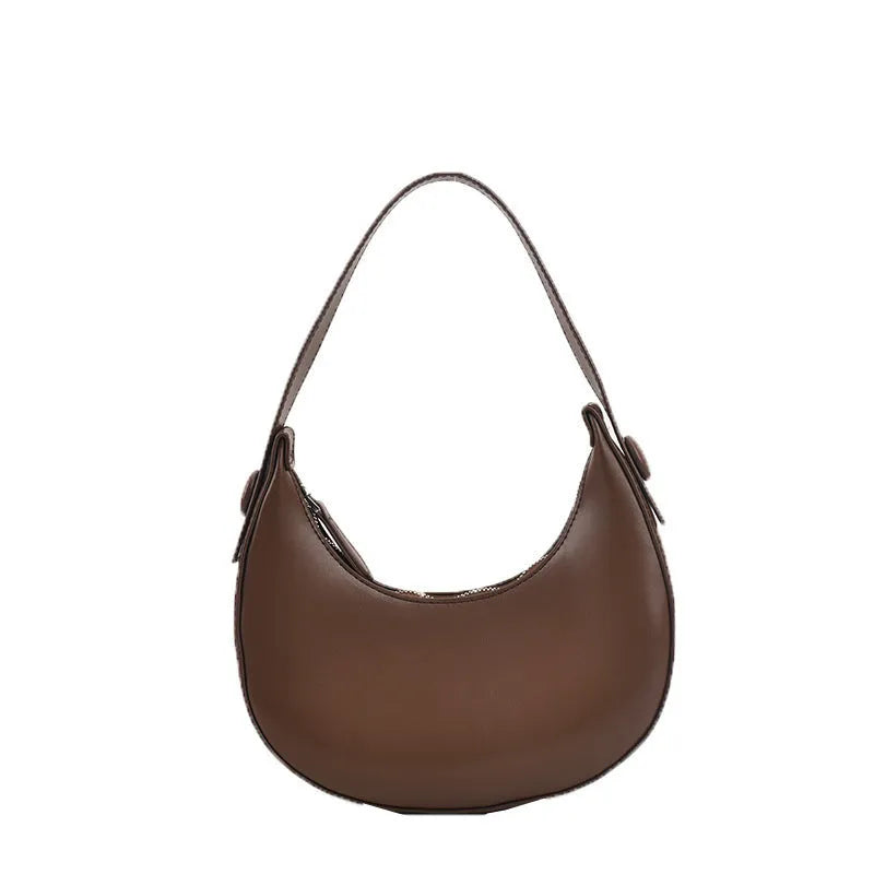 Retro dumpling-shaped women's shoulder bag in PU leather with sandwich pocket exterior