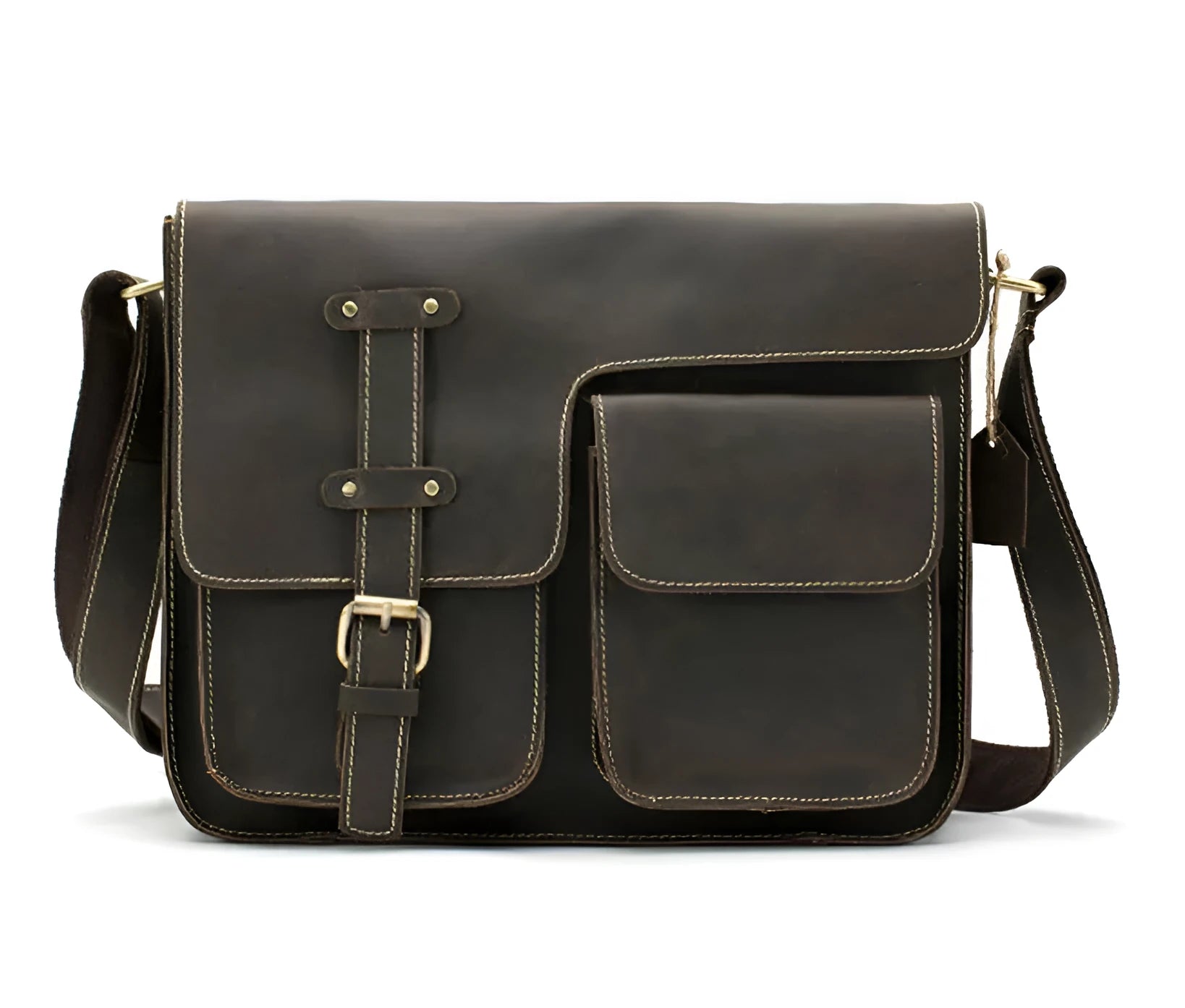 Genuine leather vintage messenger crossbody bag with adjustable shoulder strap