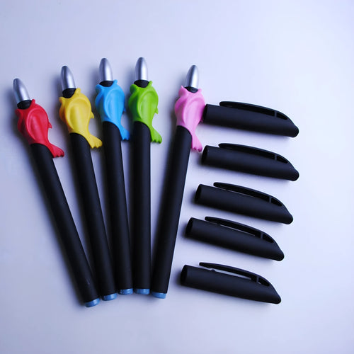 Automatic fading pen set with blue 0.5mm refills and pen holder on white background.