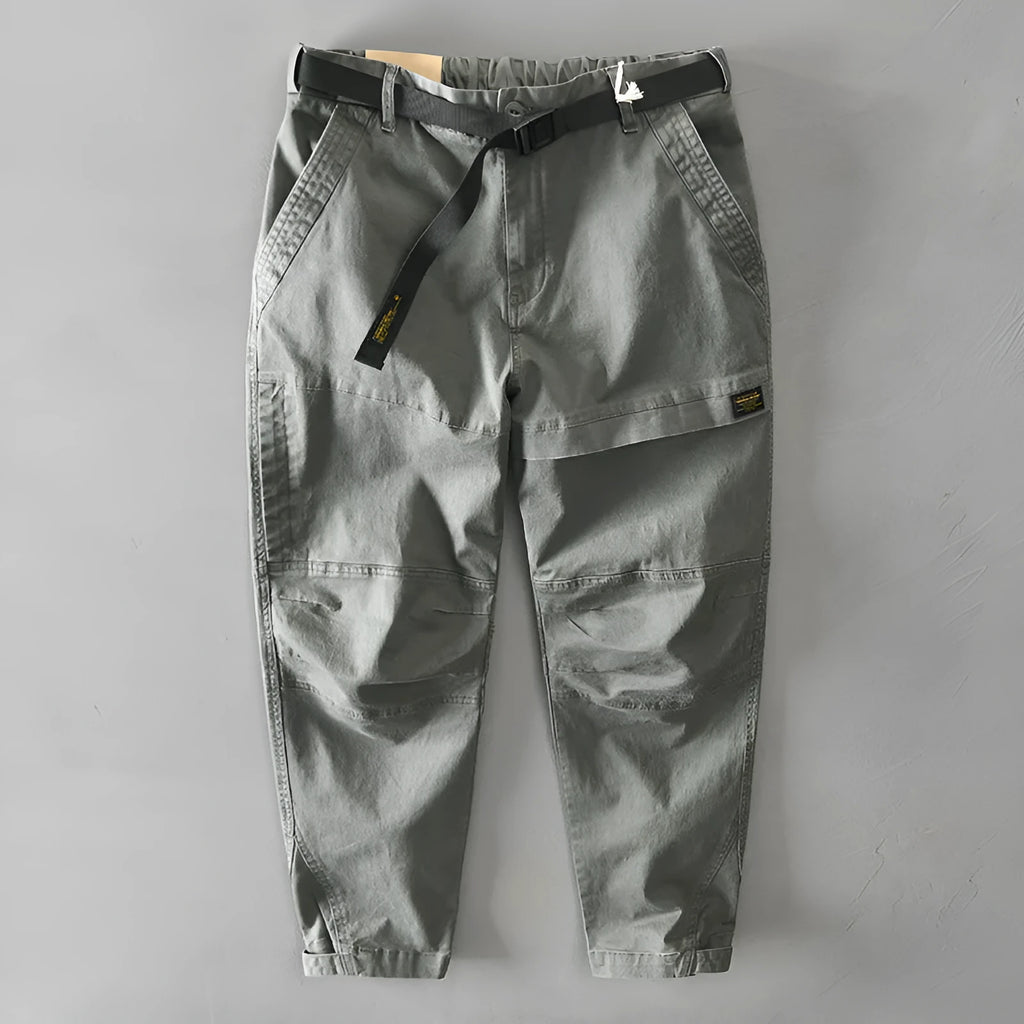 Men's cotton casual overalls in khaki colour with loose trouser fit and mid waist design