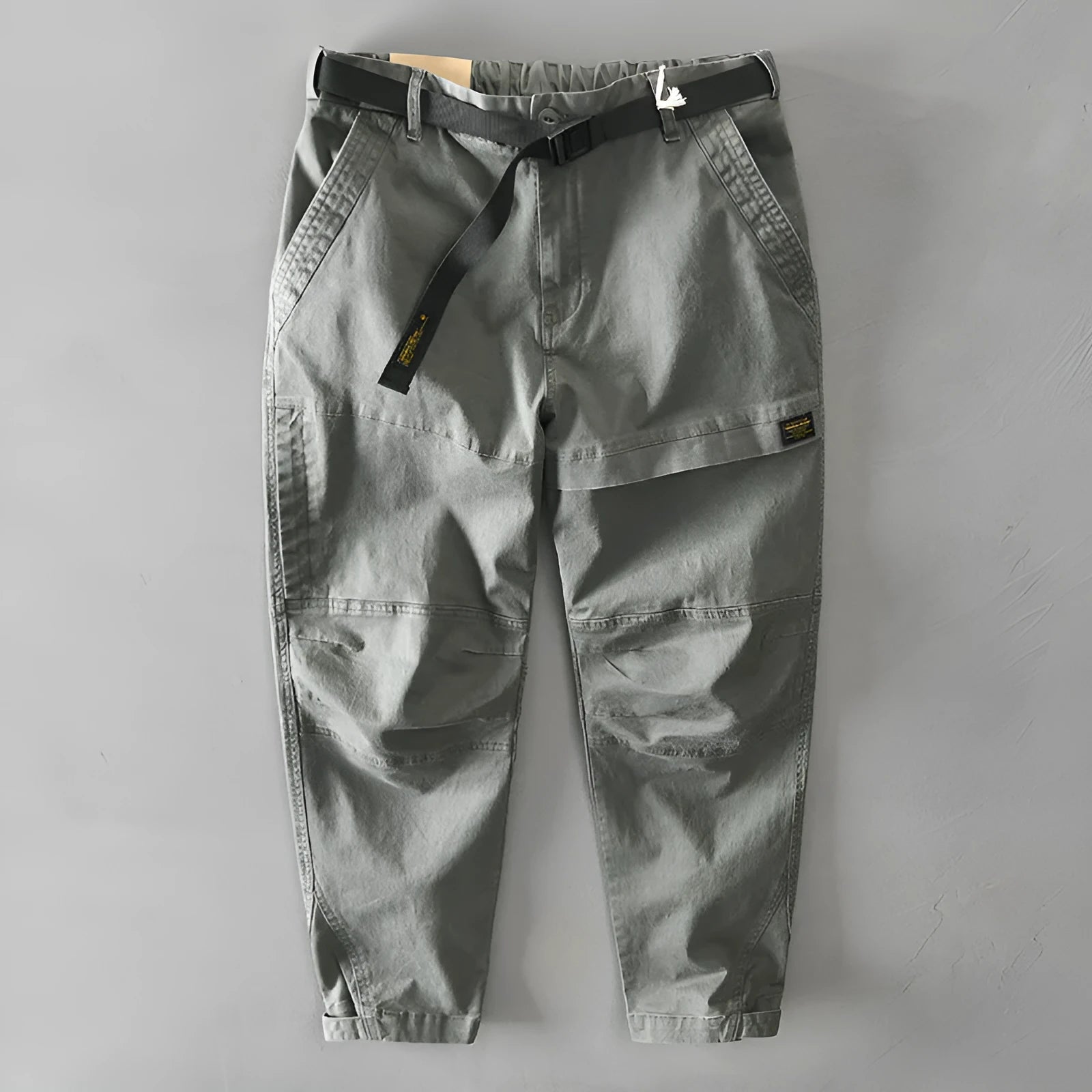 Men's cotton casual overalls in khaki colour with loose trouser fit and mid waist design