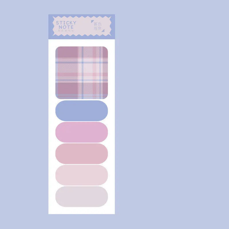 Eight colourful memo pad sticky notes showing Spring Garden, Twilight Coast, and other designs, 67mm by 200mm