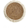 Round natural papyrus placemat with tassels in modern simplicity design