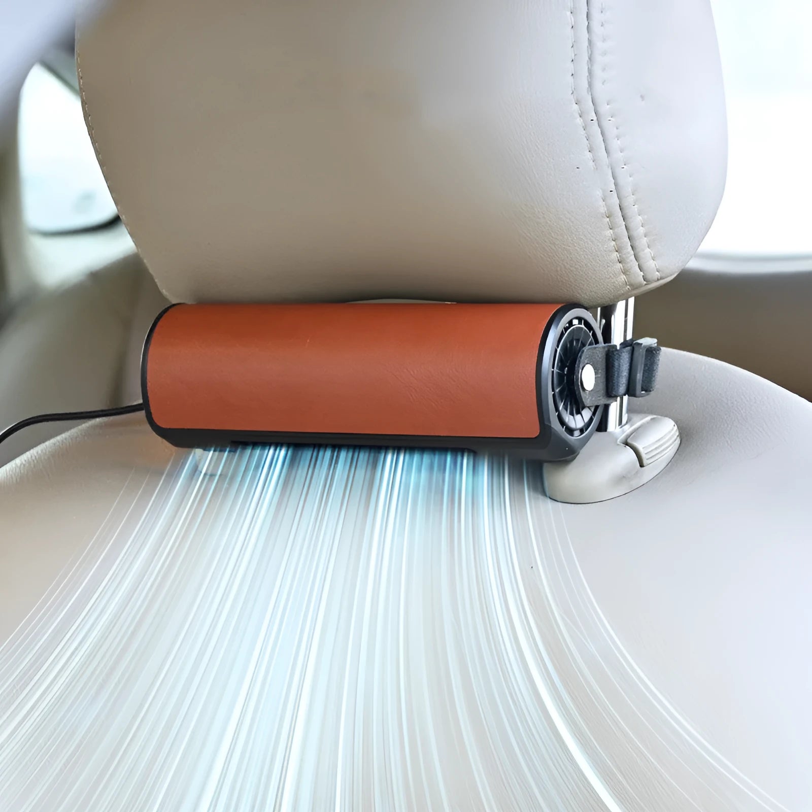 USB car fan with 1.5 metre cable for rear seat cooling in black colour