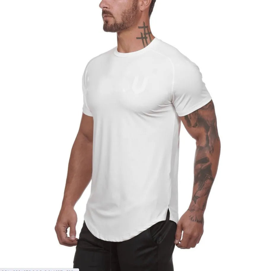 Mens plain gym shirt in cotton spandex blend showing colour and letter options