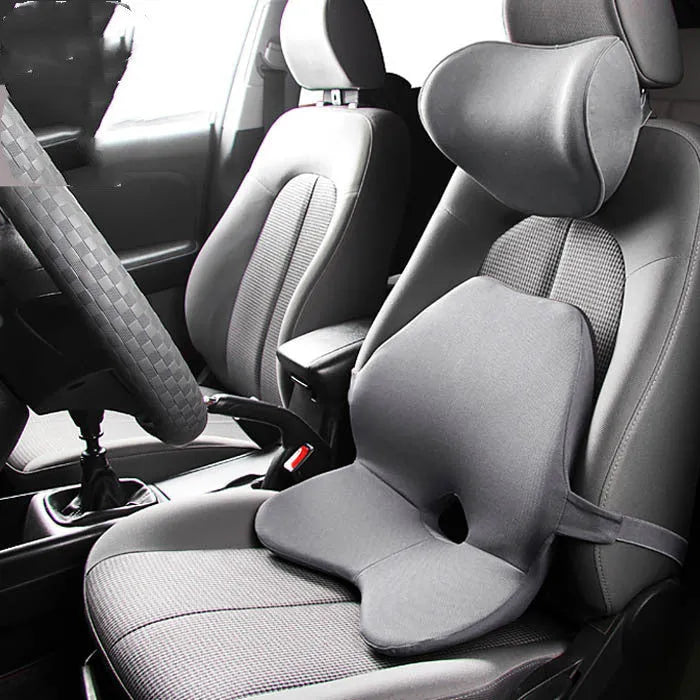 Car seat lumbar support waist pad with memory cotton, shown in beige colour.