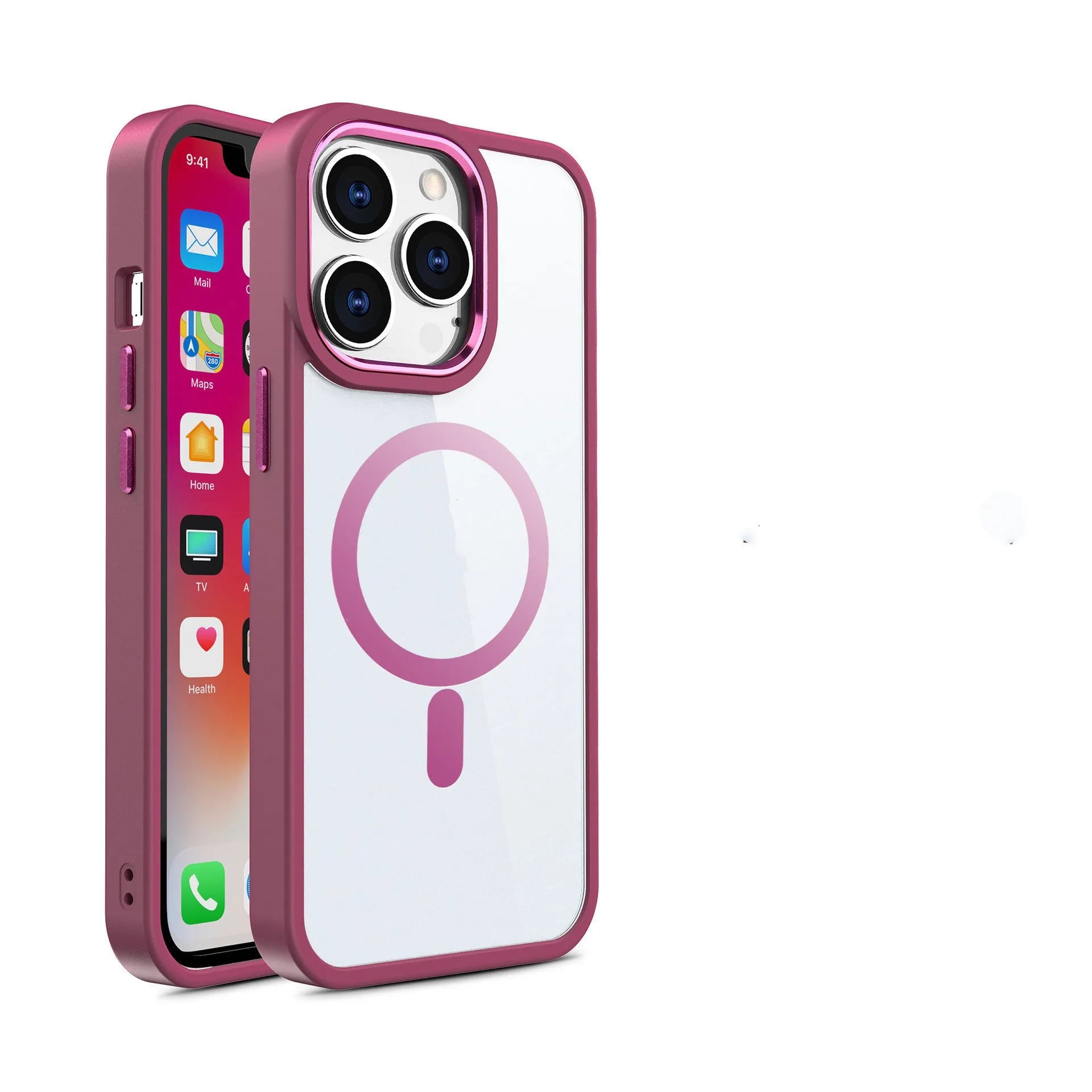 Magnetic transparent silicone phone case for iPhone showing colour options