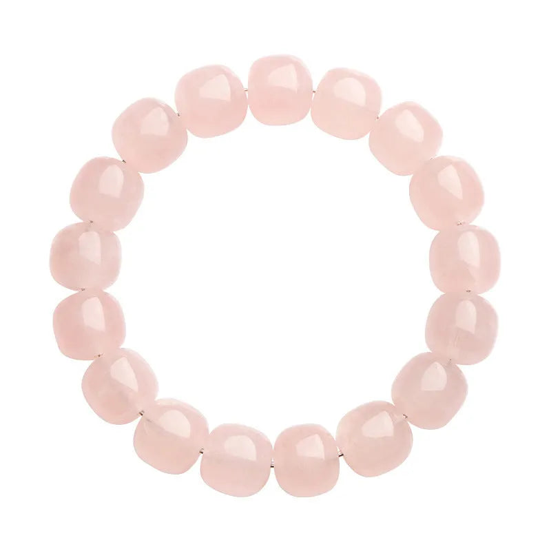 Pink bamboo crystal barrel bead bracelet with 11-12mm geometric beads and unisex design