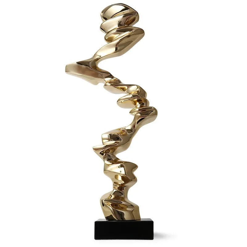 Minimalist abstract resin decorative sculpture in bright gold, silver, or blue.