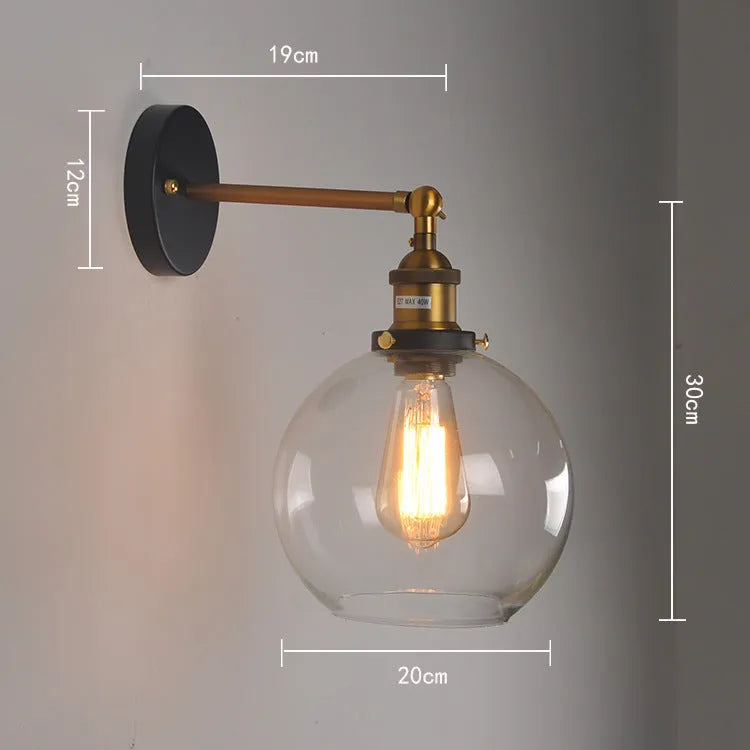 20cm spherical glass wall lamp with retro design for cafe or restaurant lighting