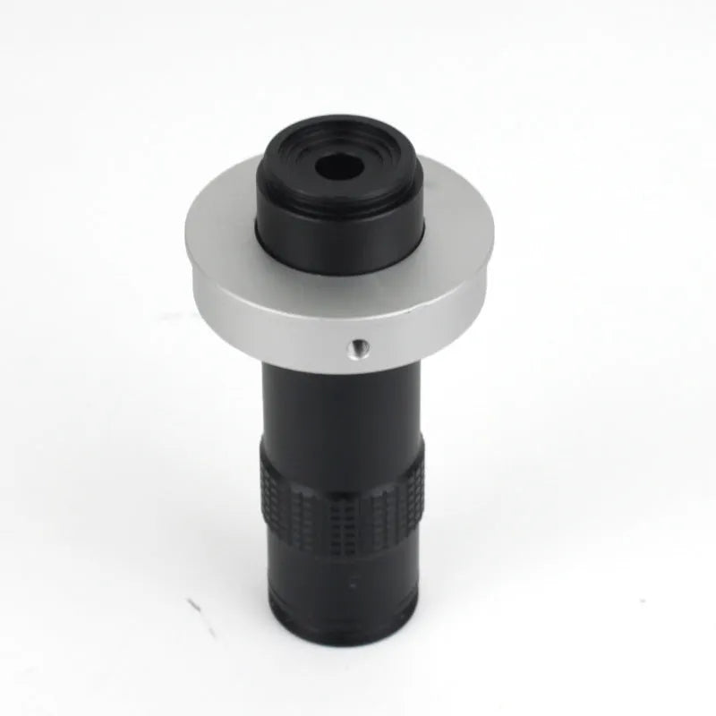 Black industrial camera monocular lens with 130x magnification range for precision inspection