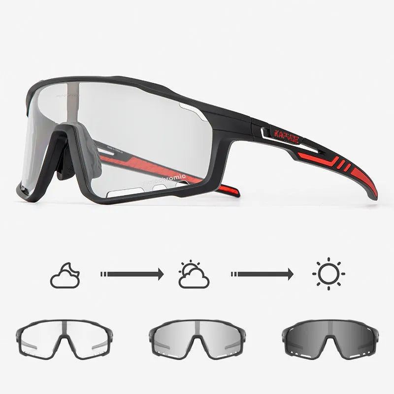 Photochromic cycling sunglasses with a semi-rimless TR90 frame, shown in one of multiple available colours.