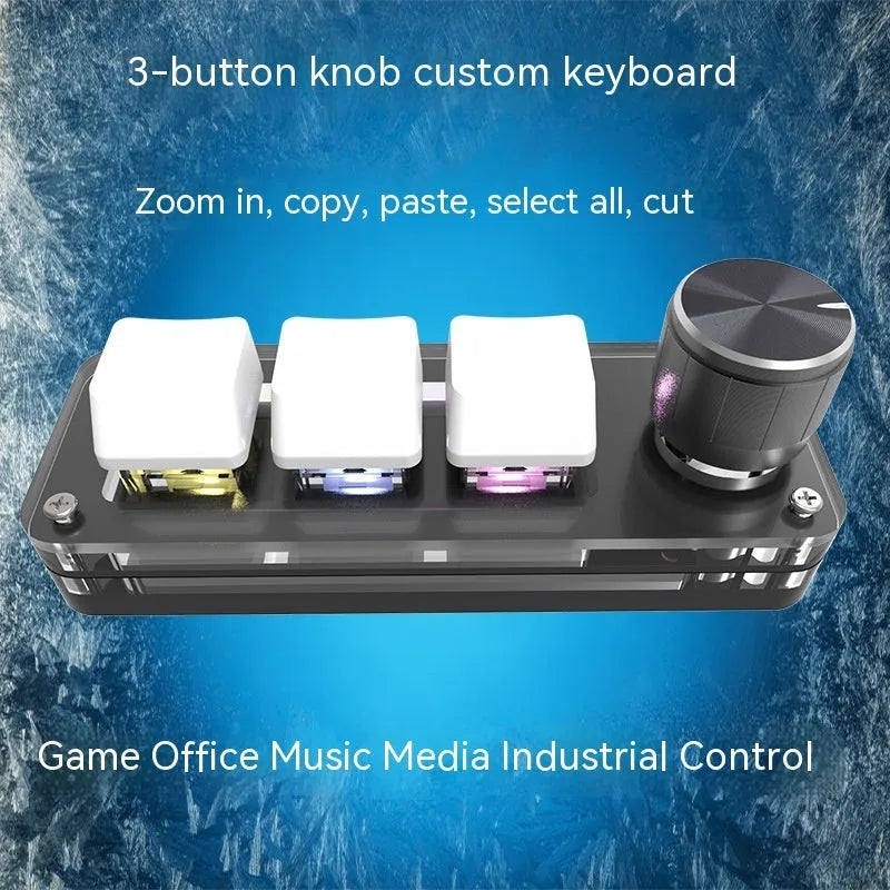 Black programmable mechanical keypad with RGB backlit keys for copy paste shortcuts