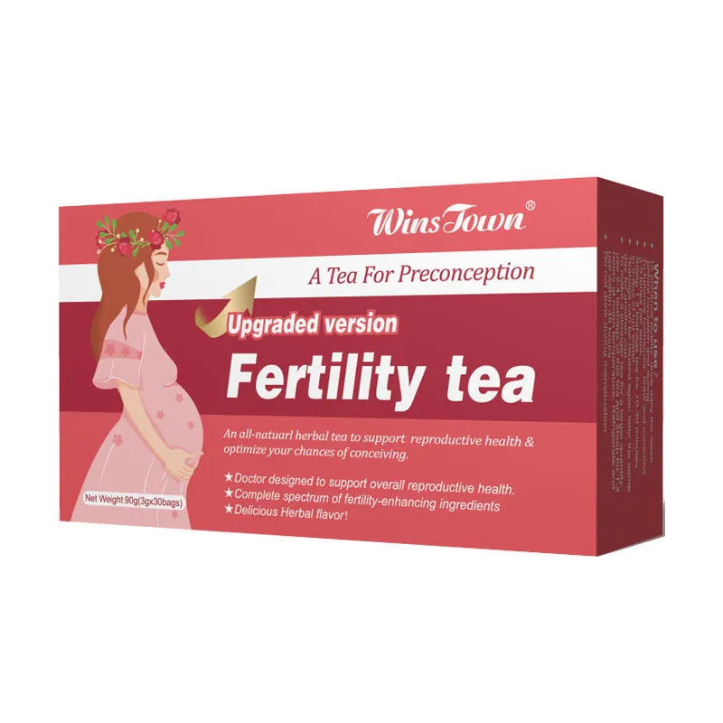 Three boxes of fertility health tea, each containing 30 individual tea bags for herbal supplementation.