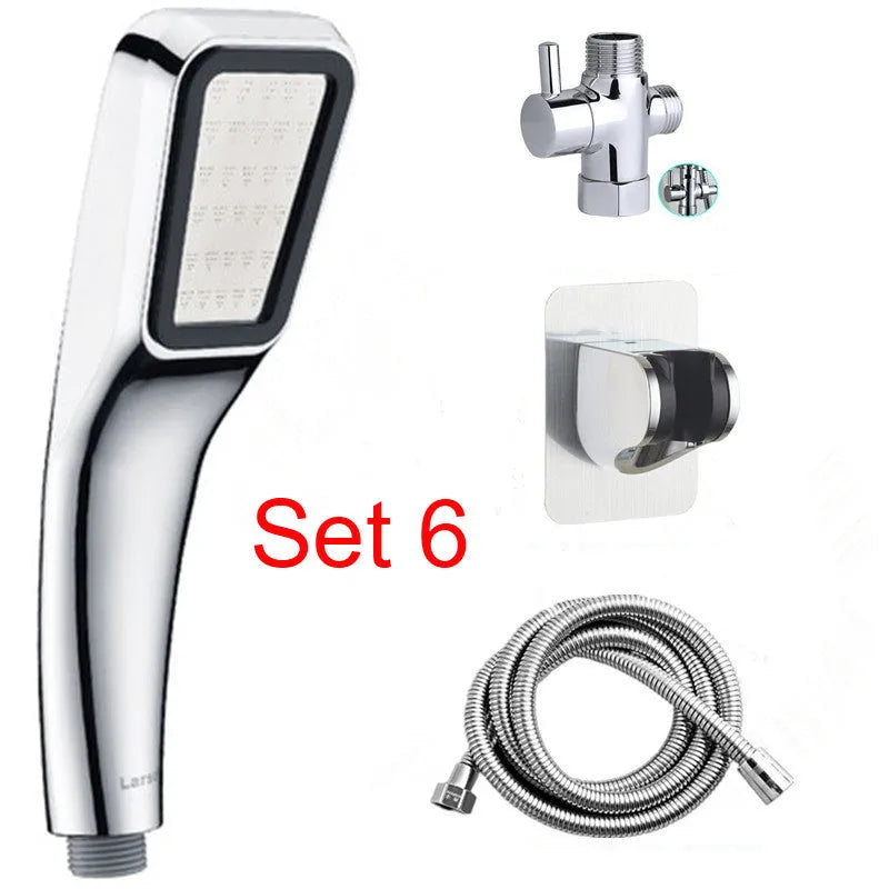 Orange hand-held pressurised shower with high-pressure rain function