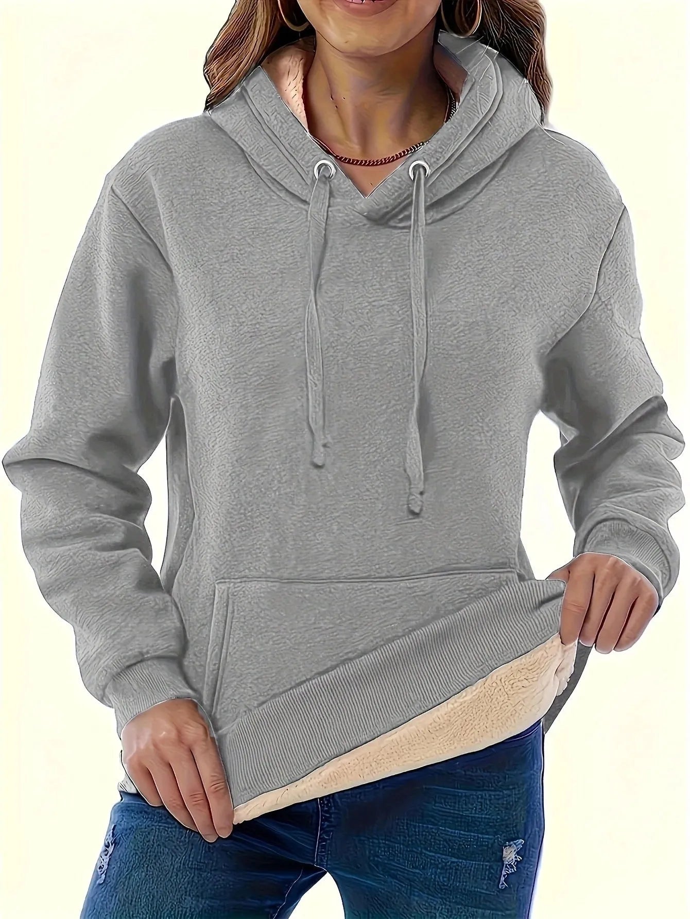 Women's thick pullover hoodie with 3D pattern in black, grey, red or navy featuring long sleeves and hood