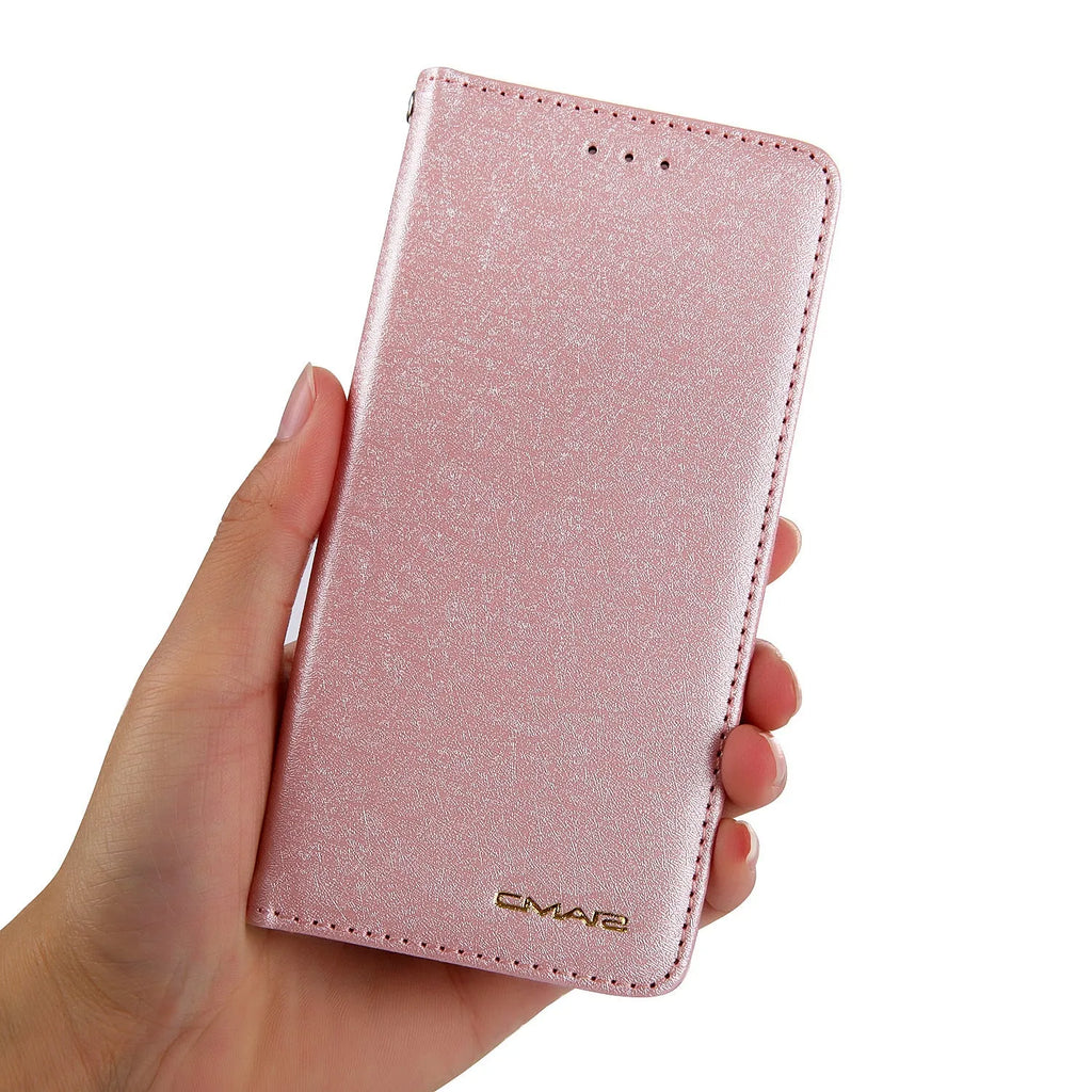 PU leather flip phone case for Apple iPhone with a built-in card slot in black.