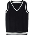 Women's slim fit V-neck acrylic knitted waistcoat sweater with striped stitching detail