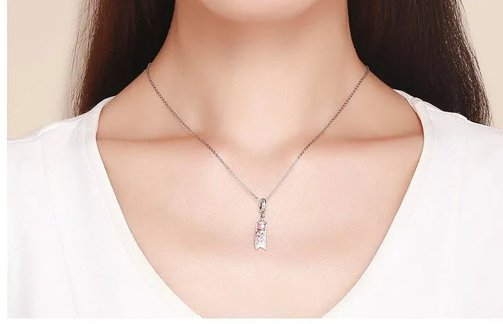 S925 sterling silver carp streamer pendant with zircon stone, 2.8cm tall