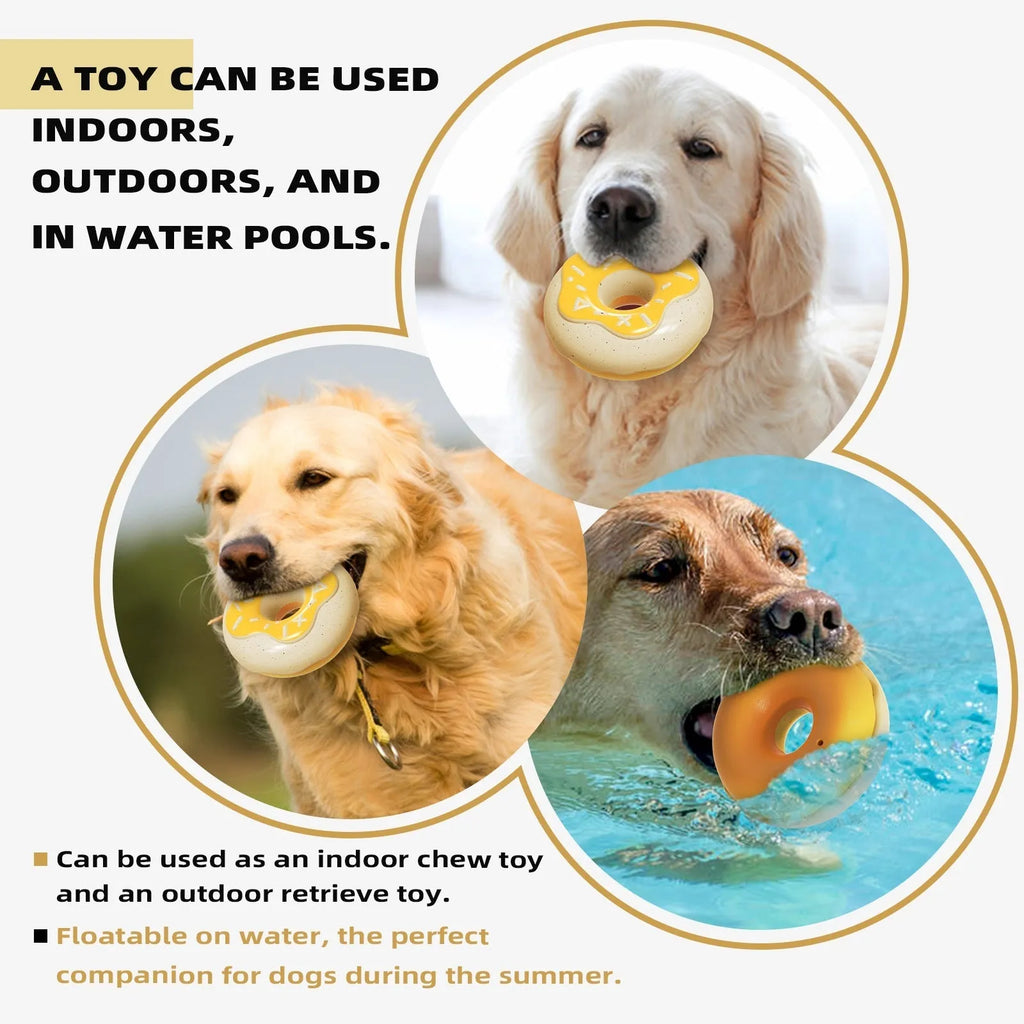 TPR molar teeth cleaning donut dog toy with squeaker in pink, chocolate or yellow colour