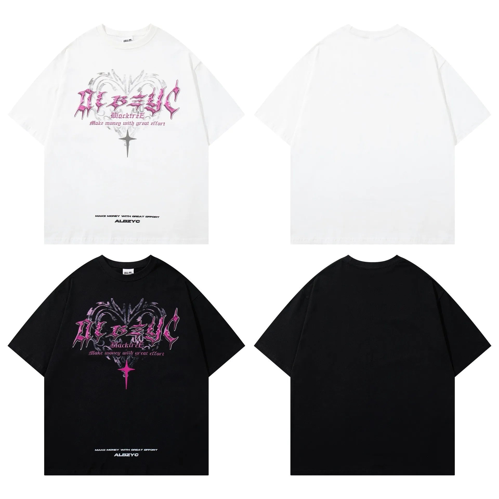 Man wearing a black loose fit cotton t-shirt with a retro graphic print on the chest.