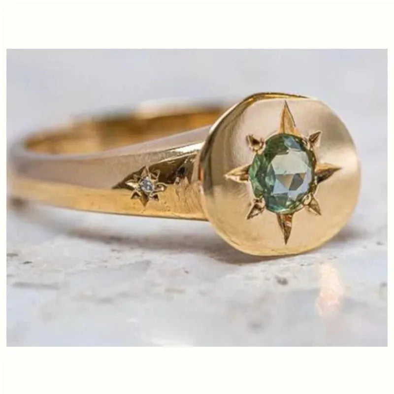 Gold colour adjustable star ring with asterism zircon accent stones on zinc alloy