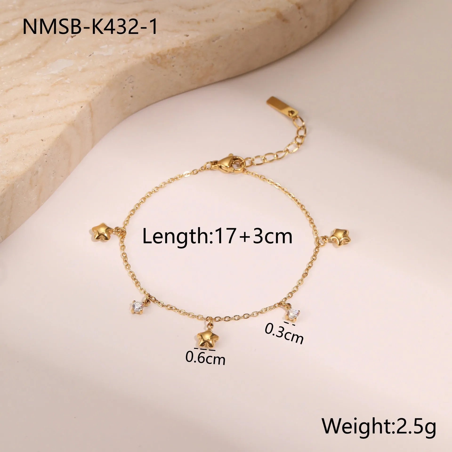 Women's titanium steel bracelet with gold plating and geometric star pendant