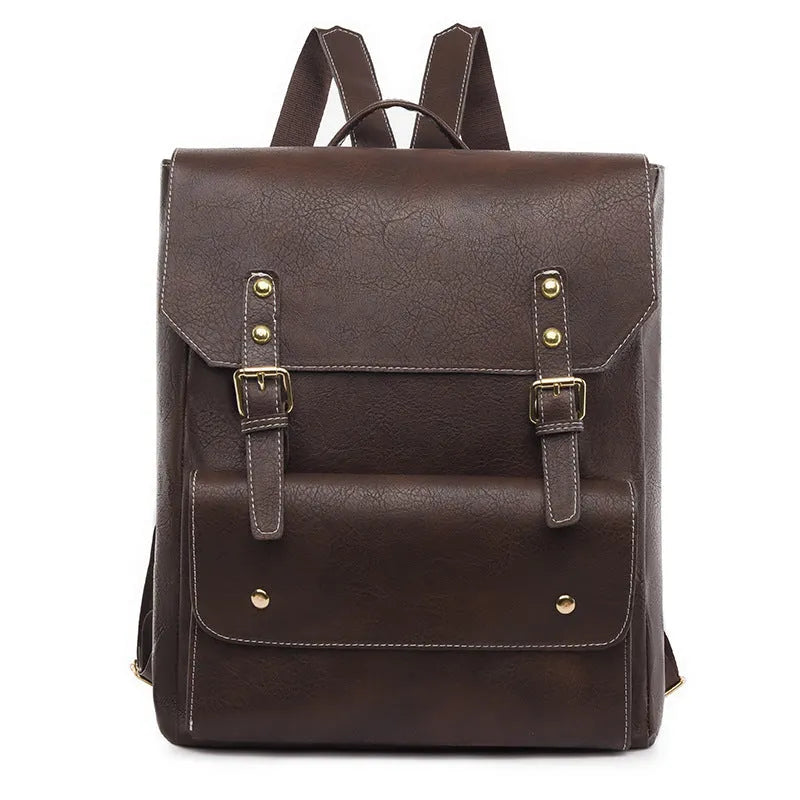 Korean style retro backpack in soft PU material with ventilation features