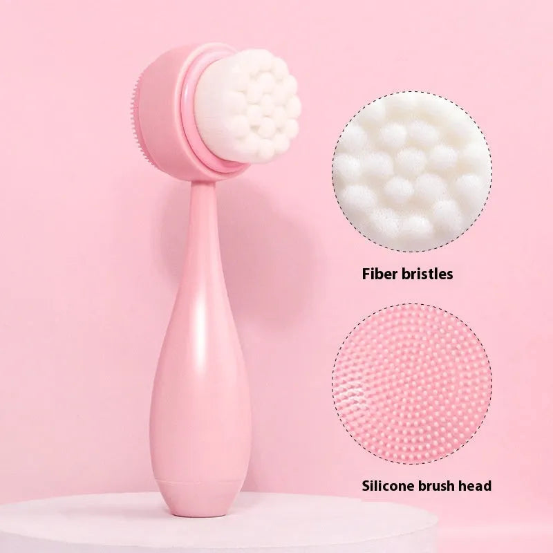 Facial brush set with coral fleece hair band in purple, nylon brush with plastic handle for skincare cleansing