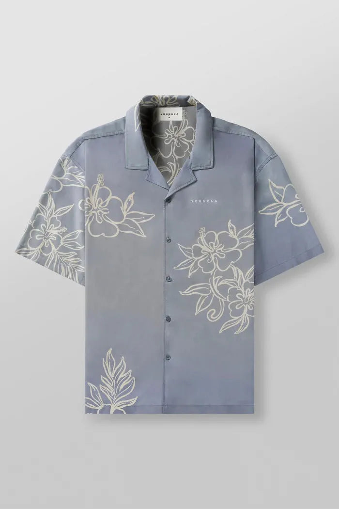 Men's printed flower pattern short sleeve top in polyester fabric with loose casual fit