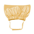 A silver adjustable waterproof shower cap for a dog or cat on a non-woven fabric background.