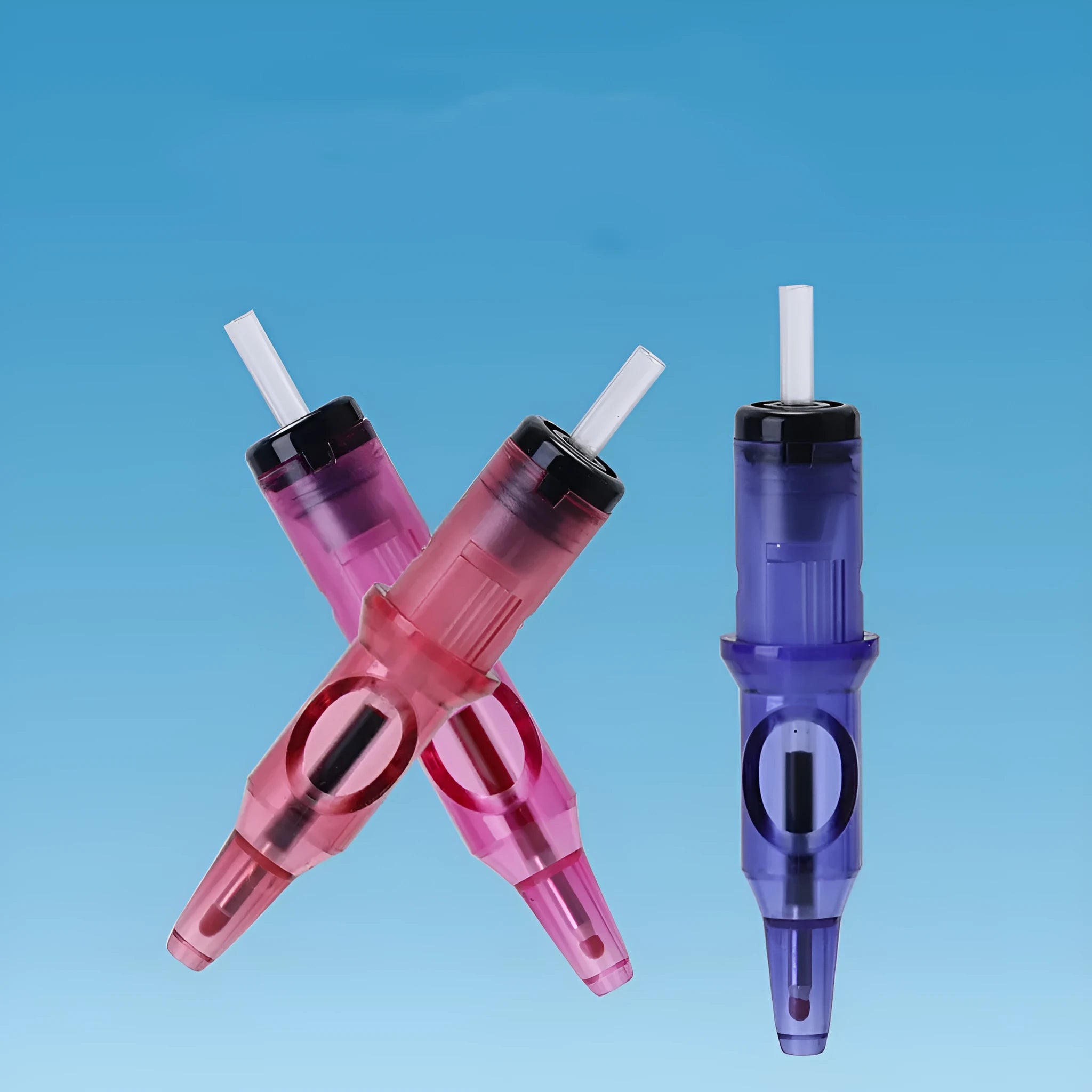 Tattoo integrated needle drawing tool with ballpoint pen mechanism in multiple colour options