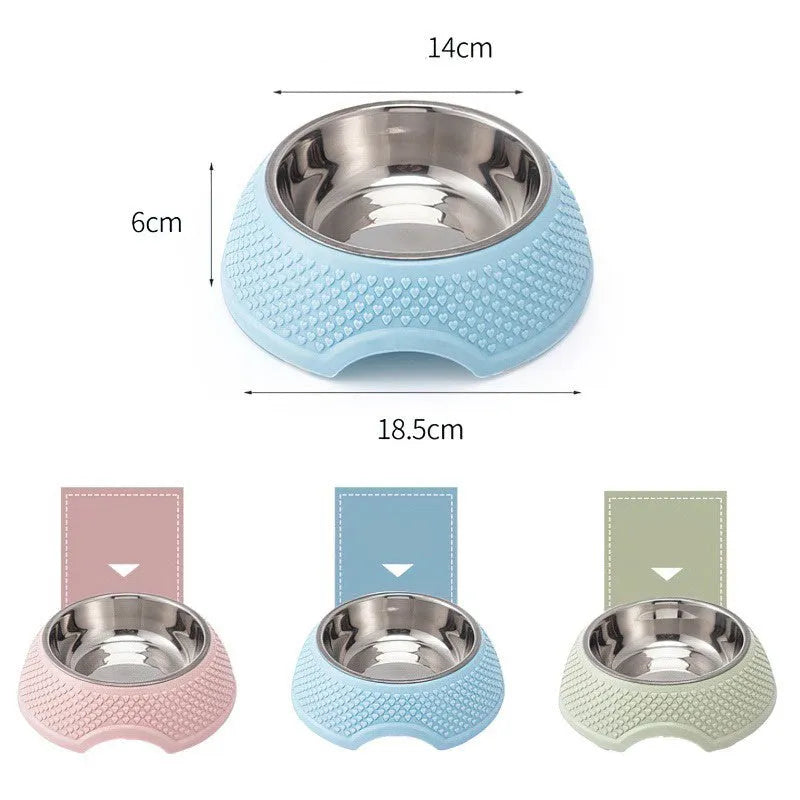 Blue stainless steel pet bowl with rubber non-slip base for cats and dogs