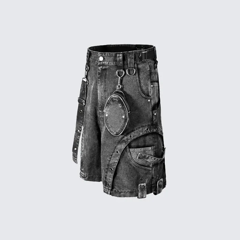 Women's retro high street loose washed denim shorts with high waist design in picture colour