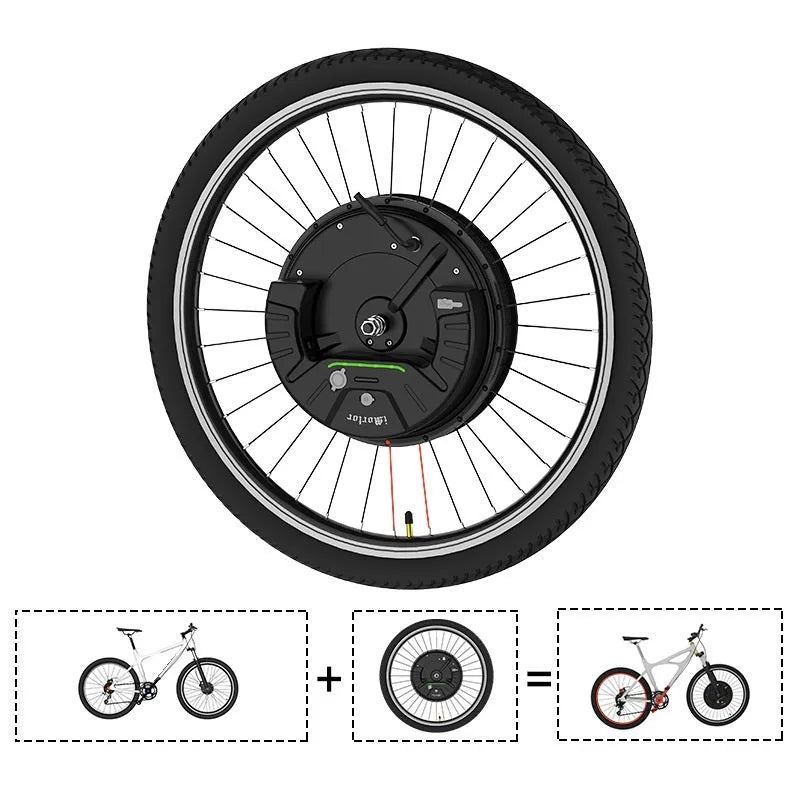 Black alloy wheel hub motor conversion kit for electric bicycle, Imotor 3.0 system.