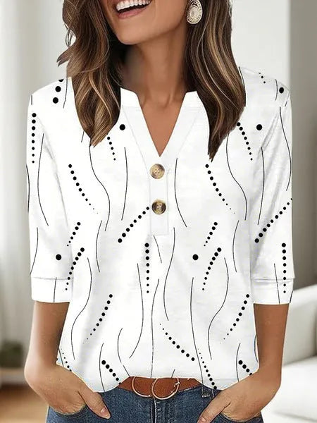 Women's casual V-neck top with 3D pattern in loose fit Japanese style