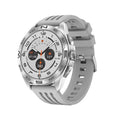 Smart watch with black steel case displaying health metrics on its IPS screen.