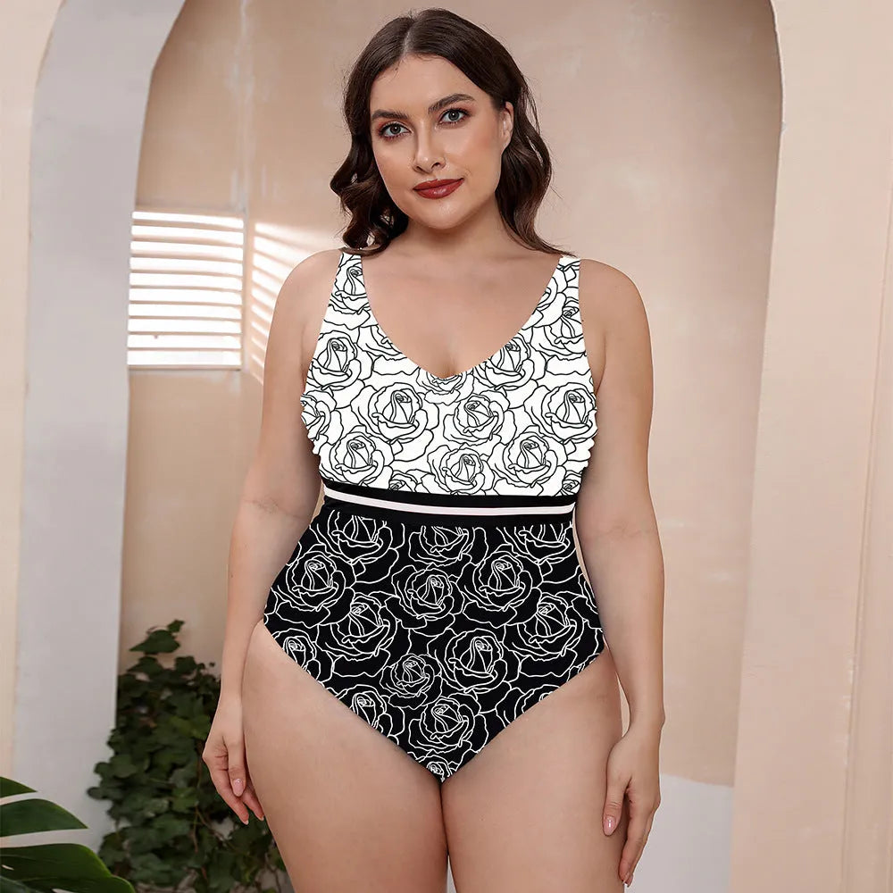 Women's printed one-piece swimsuit with spaghetti straps and striped vest design in blue pattern