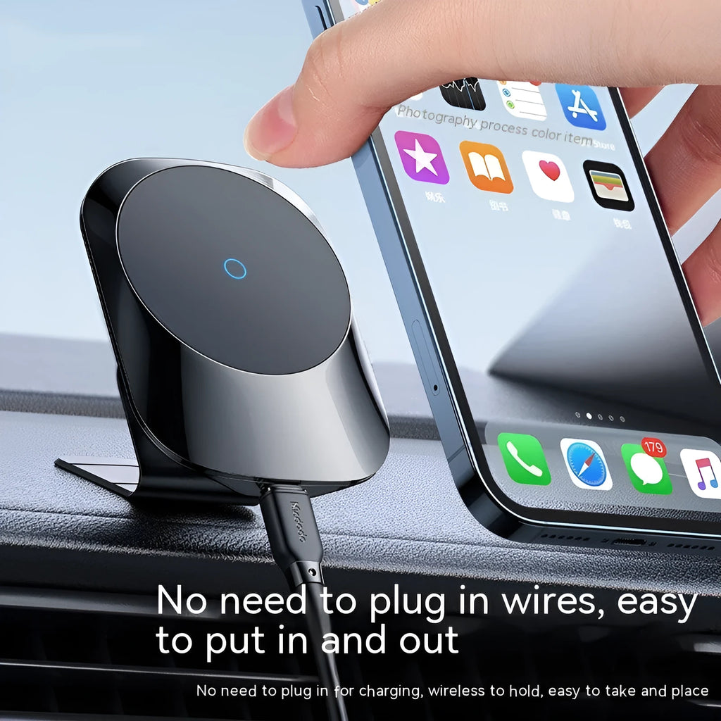 Magnetic car wireless charging stand with dashboard and air vent mounting bases