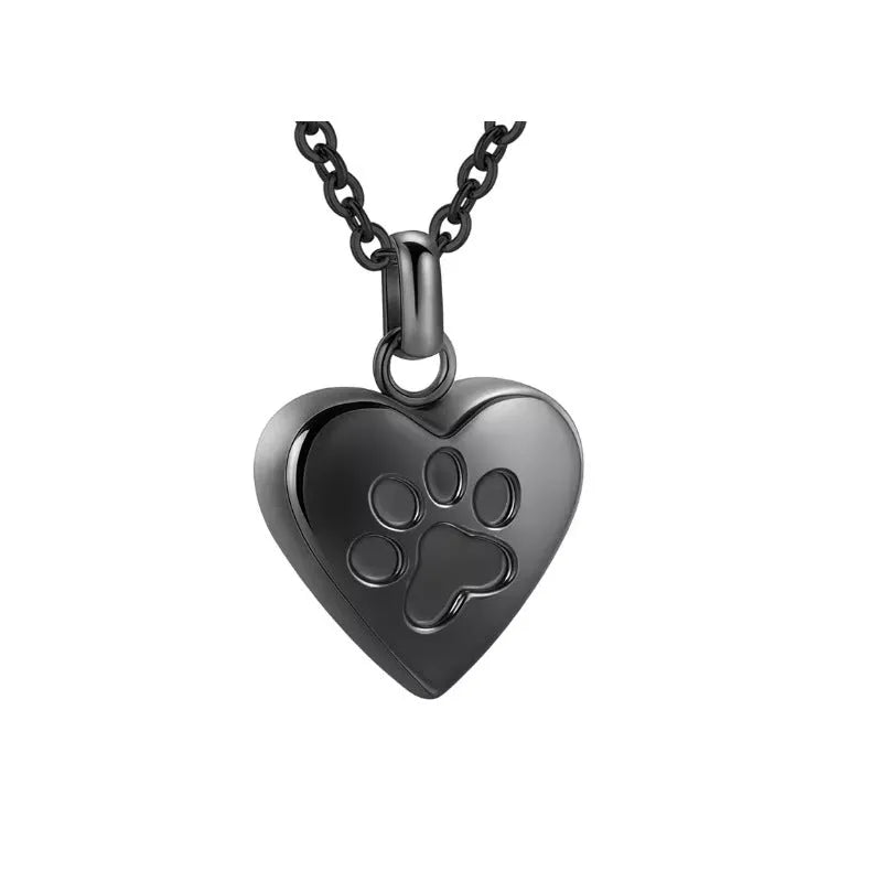 Openable heart-shaped titanium steel cinerary necklace with a love paw print design.