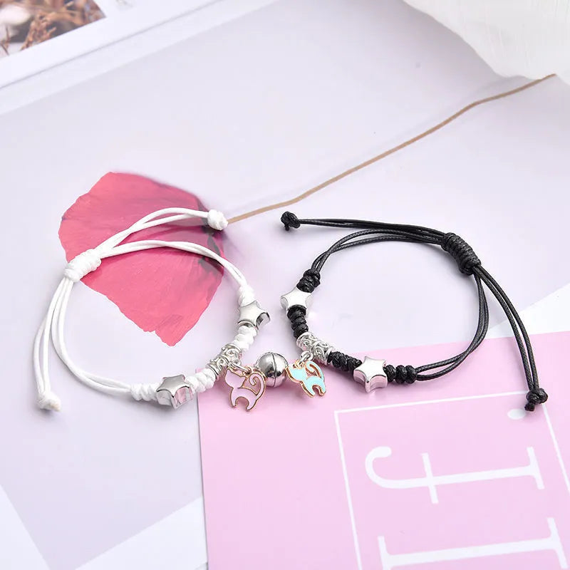 Magnetic couple bracelets with crown design and electroplating finish
