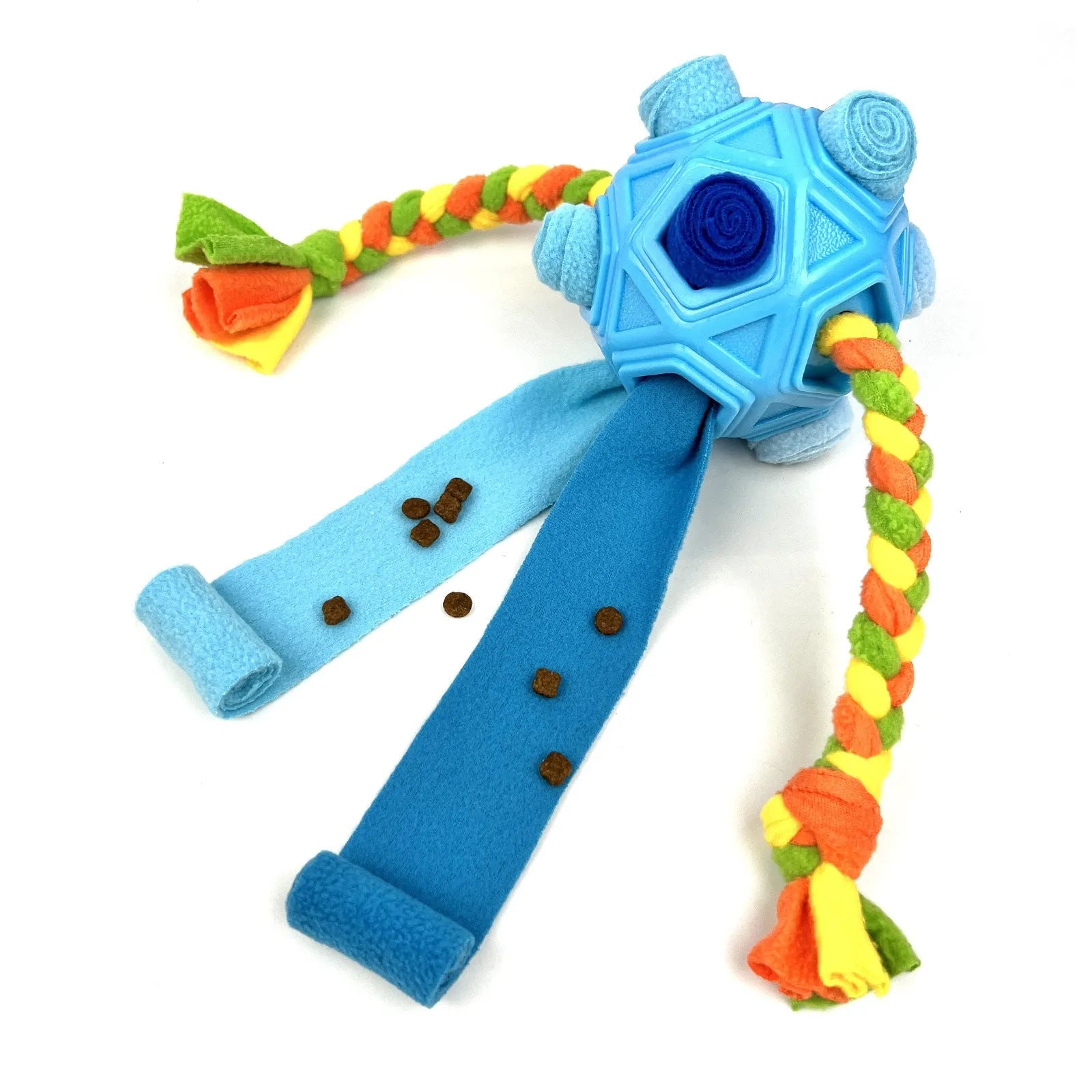 Bite-resistant pet sniffing ball dog puzzle toy for IQ training, shown in assorted colours including blue and redgreen.