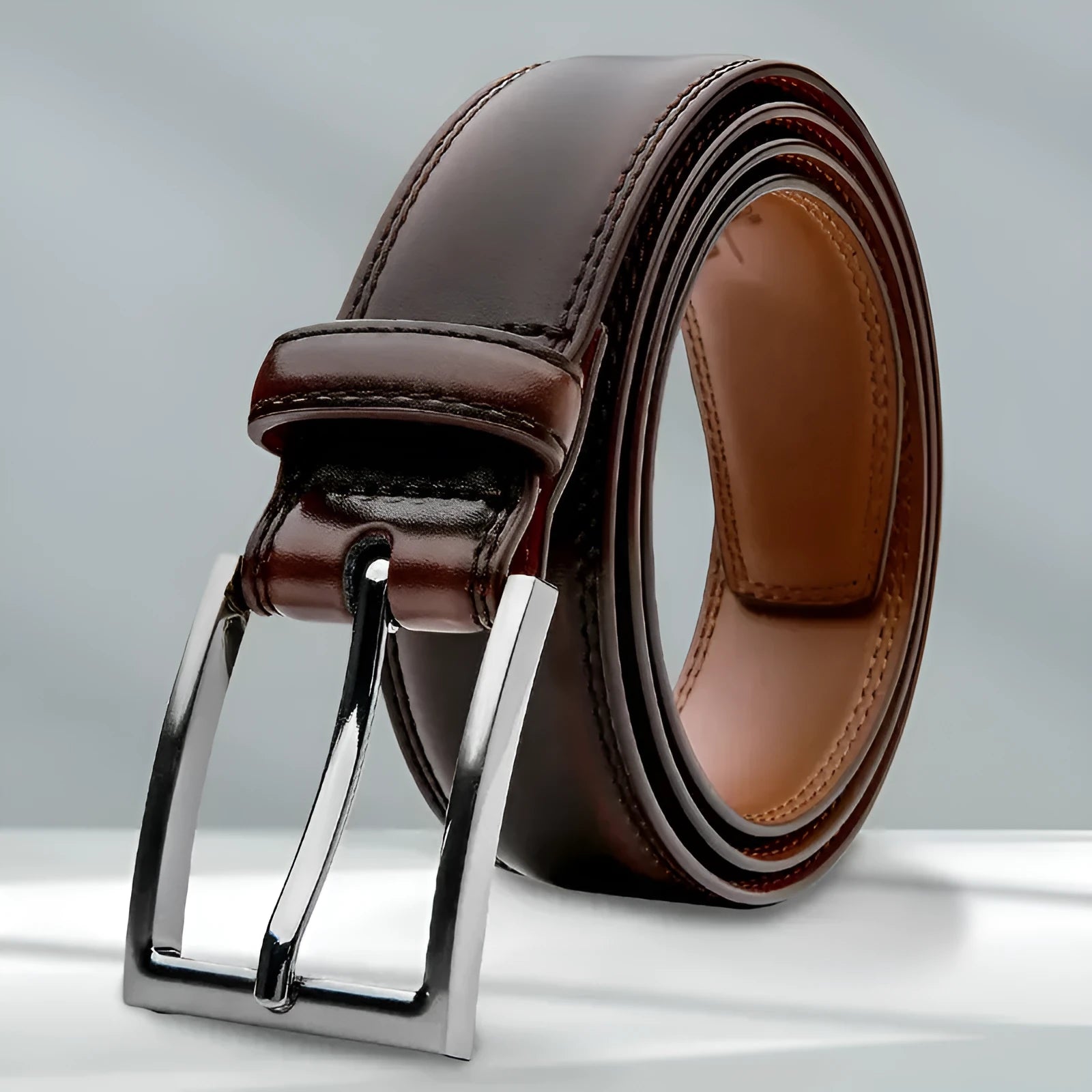 Men's genuine leather casual belt with wild grain texture and alloy buckle in brown, black, or yellow brown.