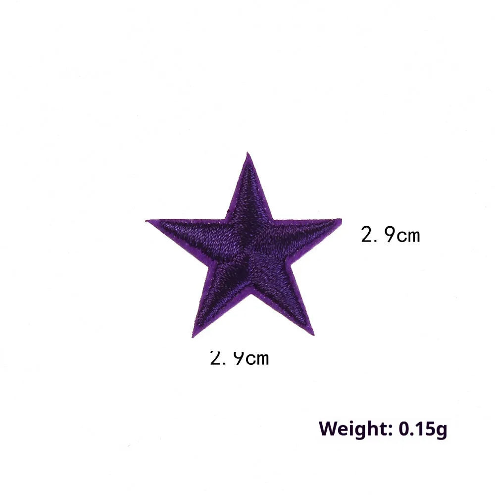 Colourful handmade embroidered five-pointed star cloth stickers for DIY decoration on fabric.