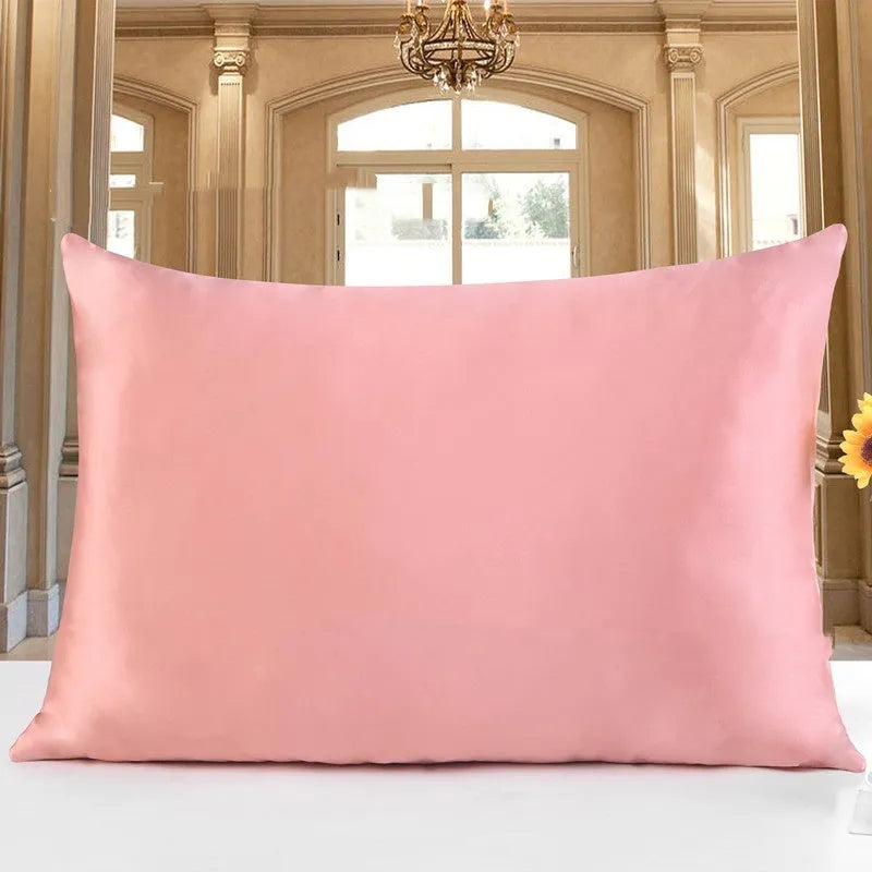 19 M double-sided silk pillowcase in apricot colour showing smooth texture and hem detail.