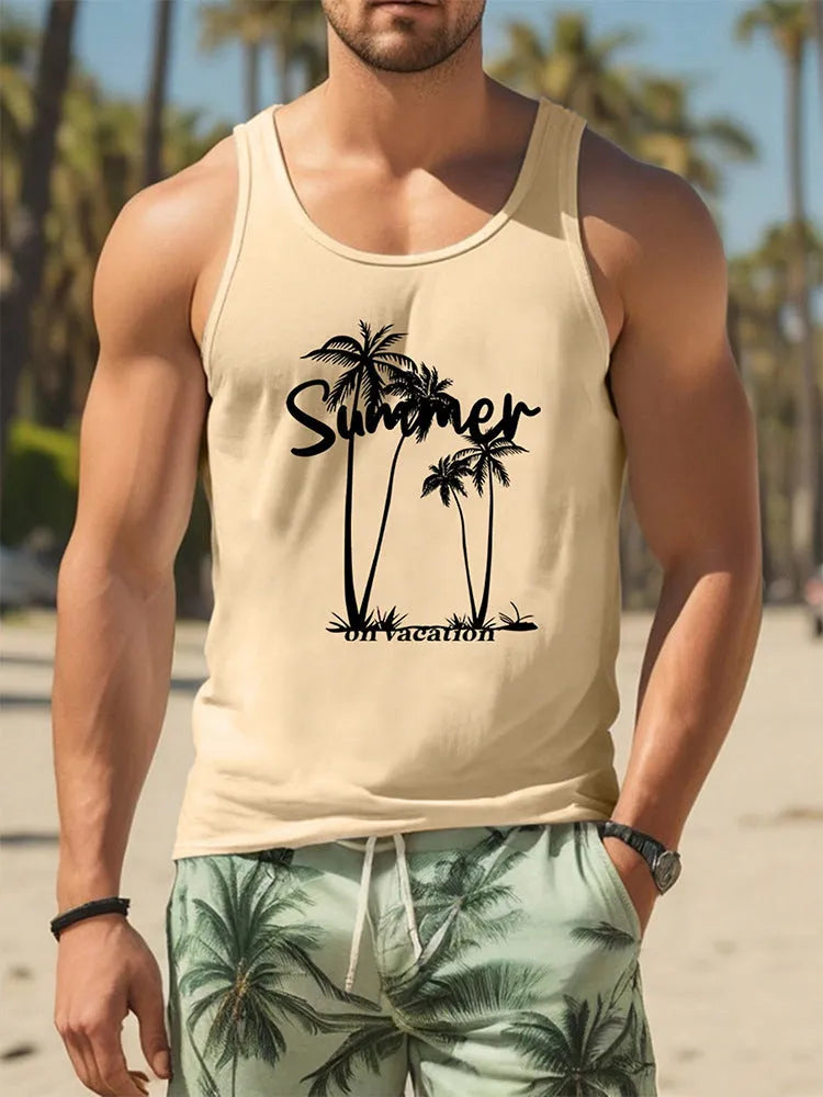 3D printed men's sleeveless vest in solid color Hawaiian style made of pinhole cloth fabric