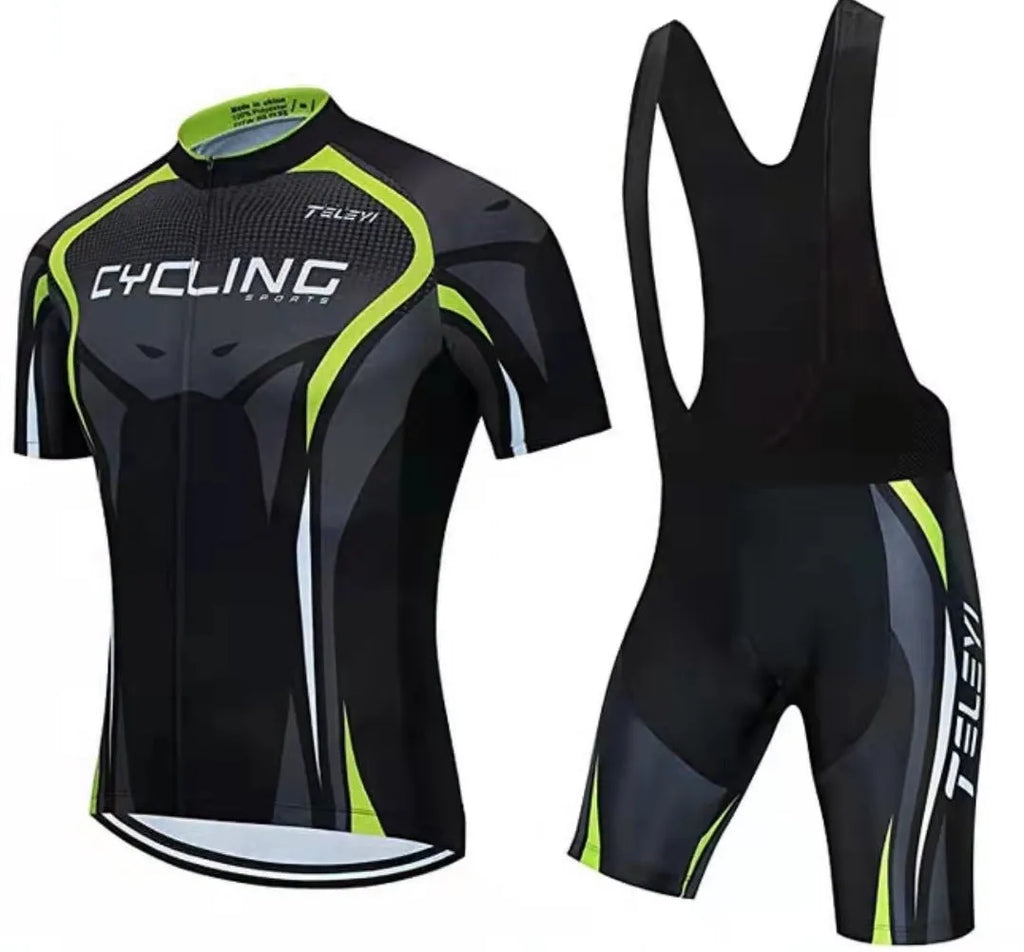 Cycling jersey and pants set in moisture-wicking fabric for summer riding