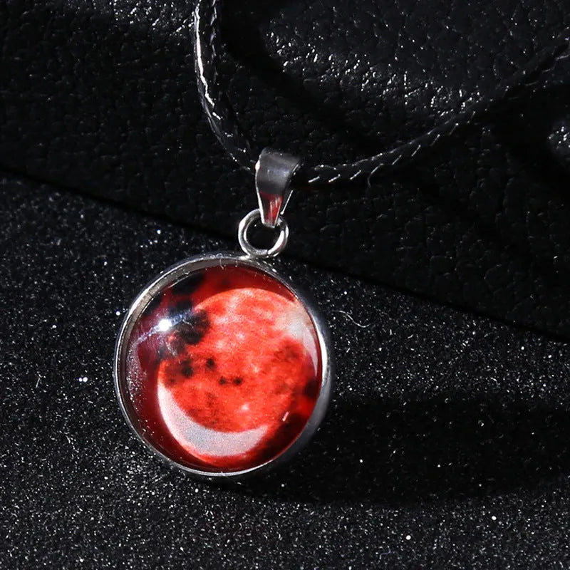Christmas moon night sky luminous alloy pendant necklace with colourful glass constellation design